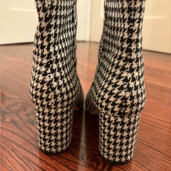 J. Crew Black and White Houndstooth Heeled Boots AB116 - Picture 3 of 8